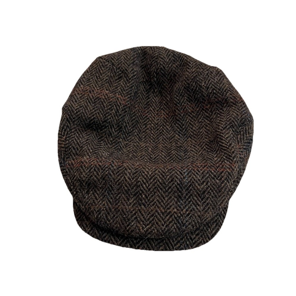 Wigens Brown Harris Tweed Newsboy Herringbone Cap with‎ Earflaps Size 59